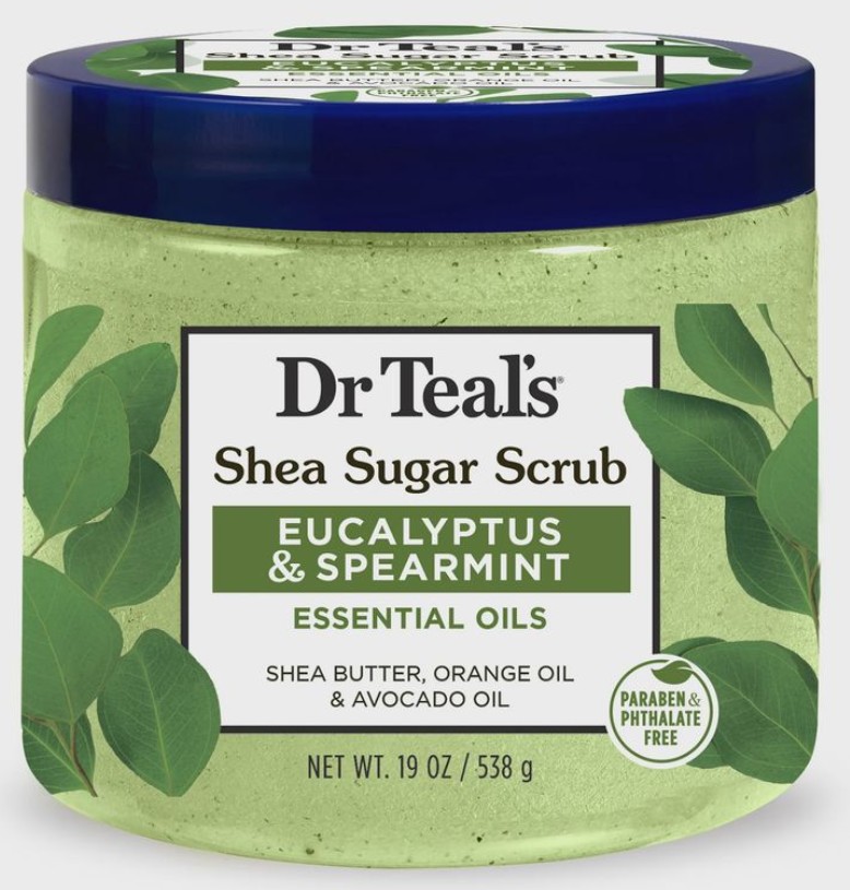 Dr Teal's Shea Sugar Body Scrub with Eucalyptus and Spearmint Essential Oils, 19 oz