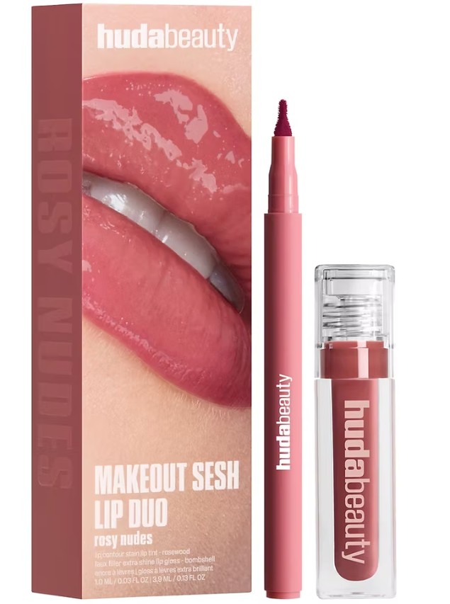 Huda Beauty Makeout Sesh Lip Duo Rosy Nudes