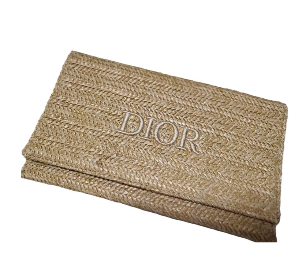 Christian Dior Rattan Clutch bag Pouch logo Beige