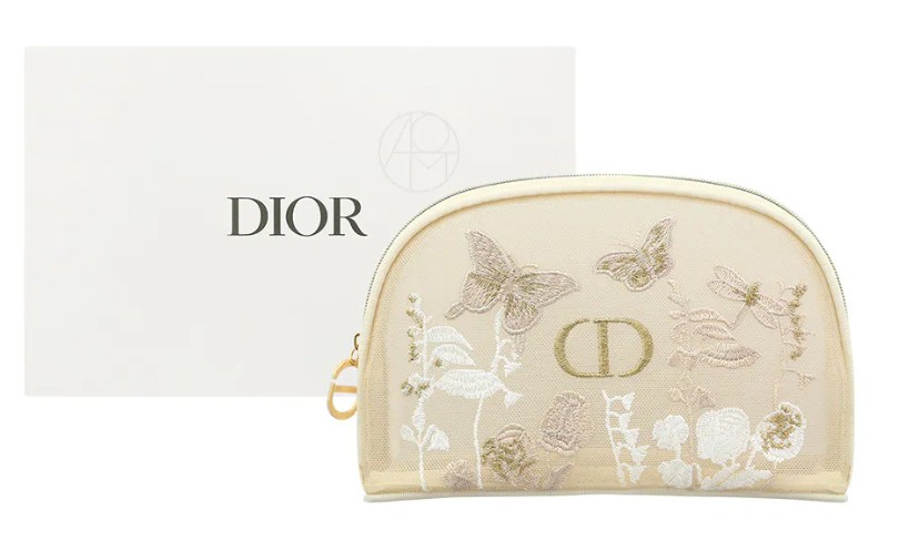 Dior Floral Embroidered Mesh Makeup Travel Bag