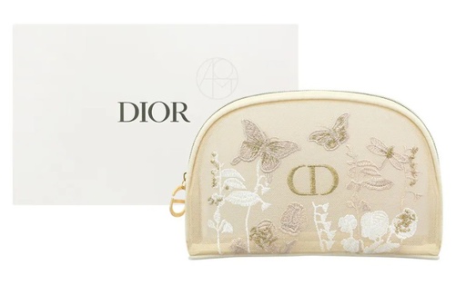 Dior Floral Embroidered Mesh Makeup Travel Bag